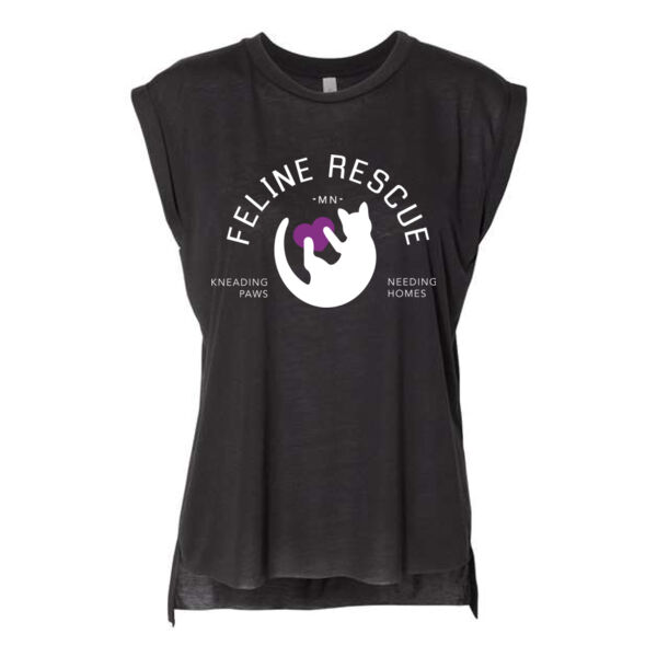 BELLA + CANVAS - Women’s Flowy Rolled Cuffs Muscle Tee - Printed Logo Thumbnail
